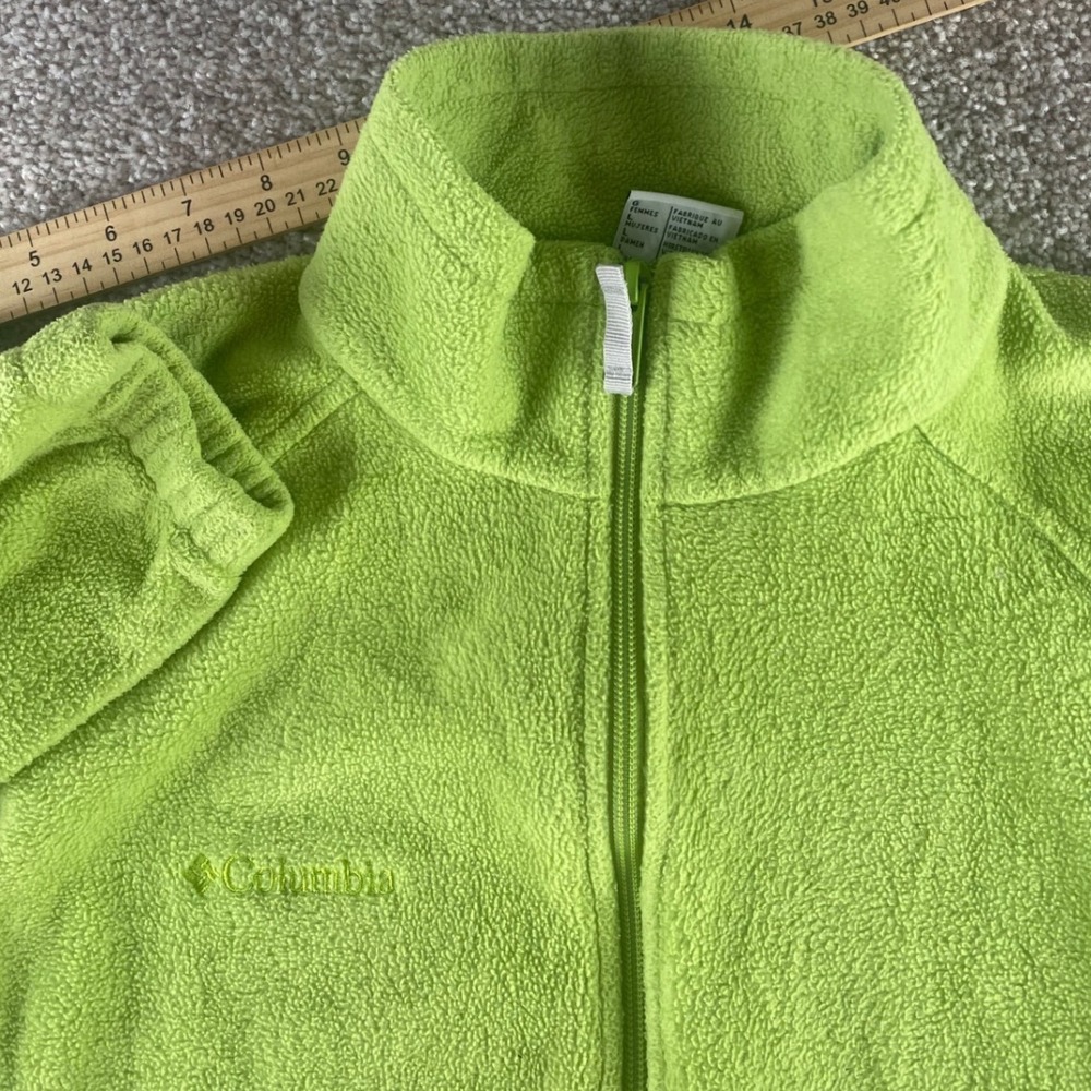 Columbia Women Large Lime Green Fleece Jacket Full Zip WL6114 Mock Neck Hiking